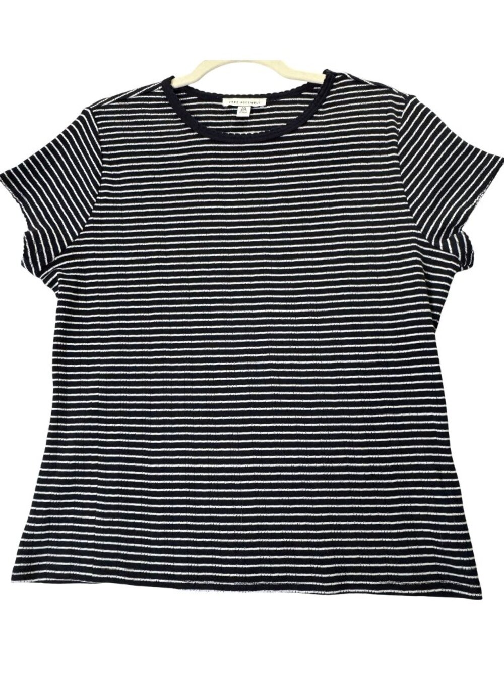Free Assembly Womens Striped Ribbed Top Navy & White Cotton Blend XXL New